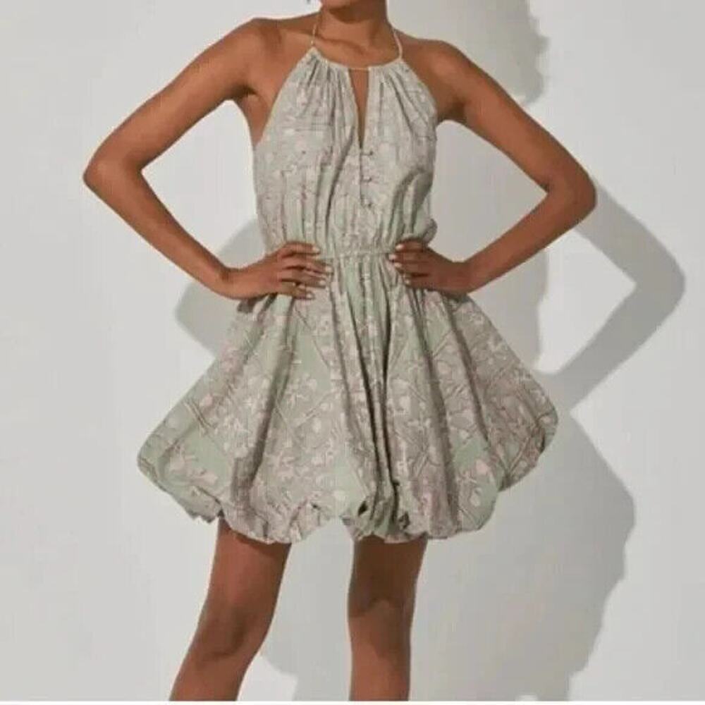 NWT Cleobella Mini Dress Flora Block Print Organic Halter Neck Fit & Fla…